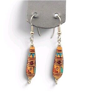 Peruvian Clay Bead Earrings Aztec Style Drop Earrings T